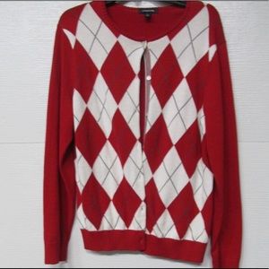 Lands End Red and White Argyle Sweater